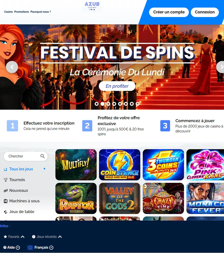 Page d’accueil d’Azur Casino