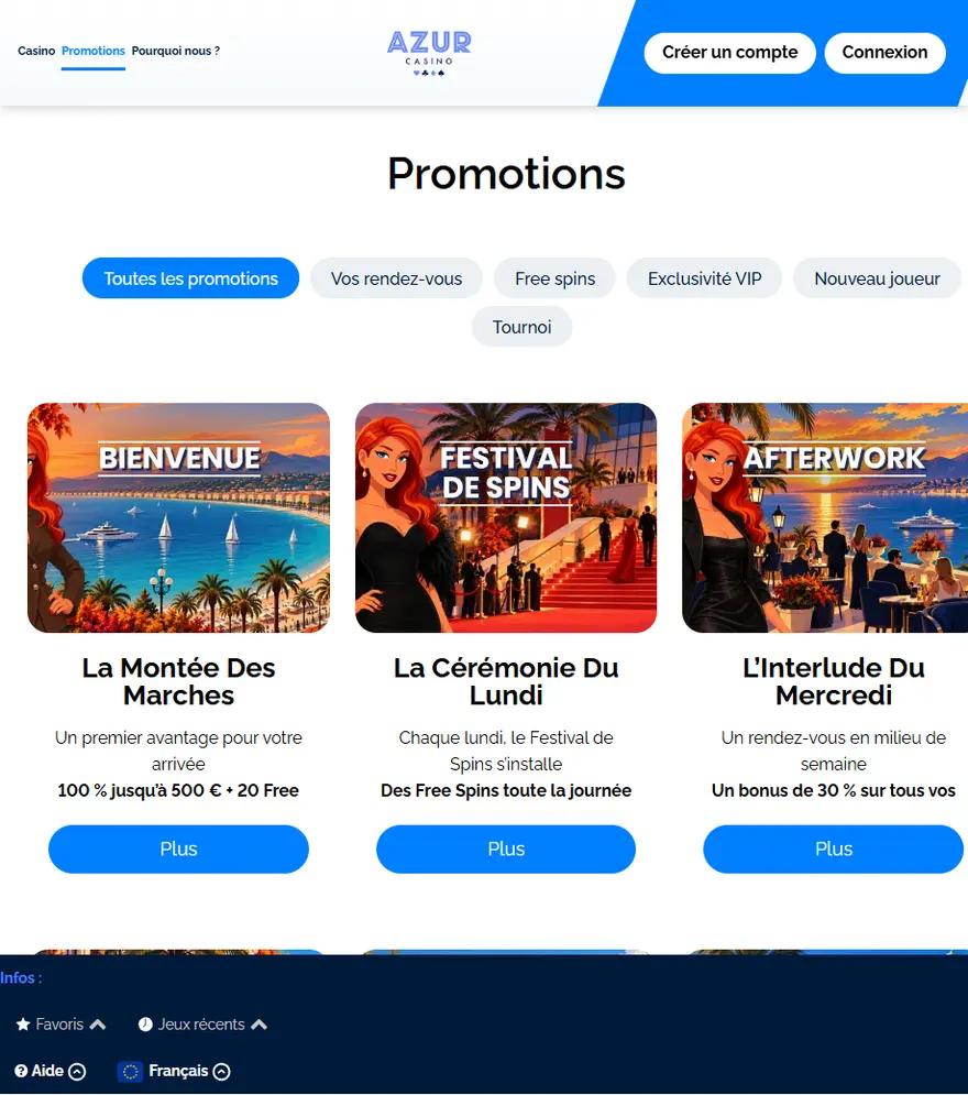 Promotions du casino Azur