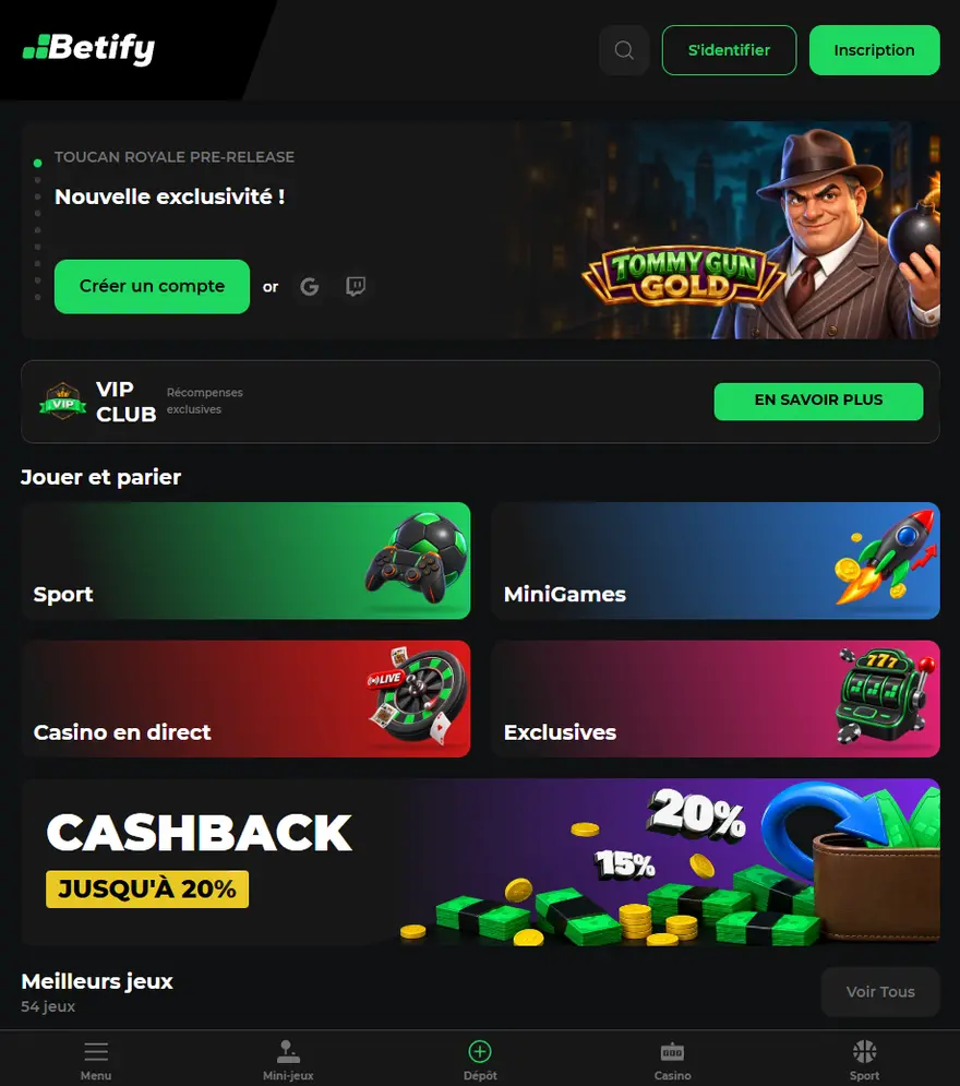 Page d’accueil du casino Betify