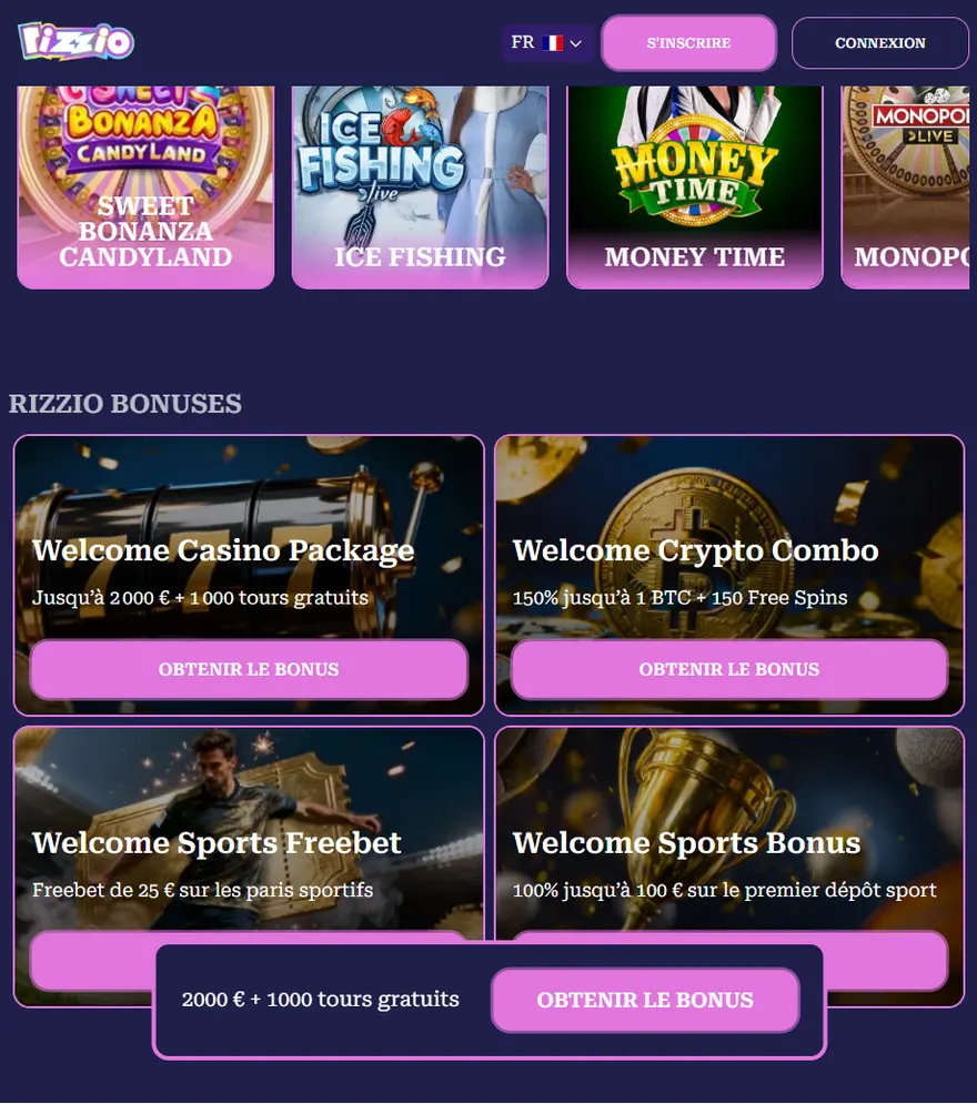 Les offres de bienvenue du casino Rizzio