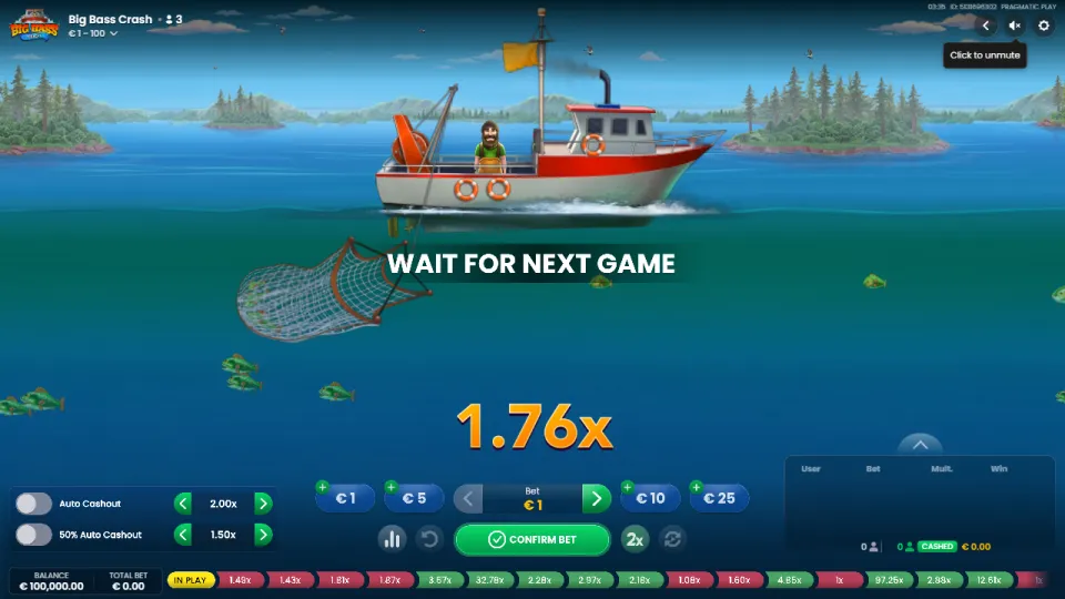 Big Bass Crash, écran du jeu Big Bass Crash, écran du jeu