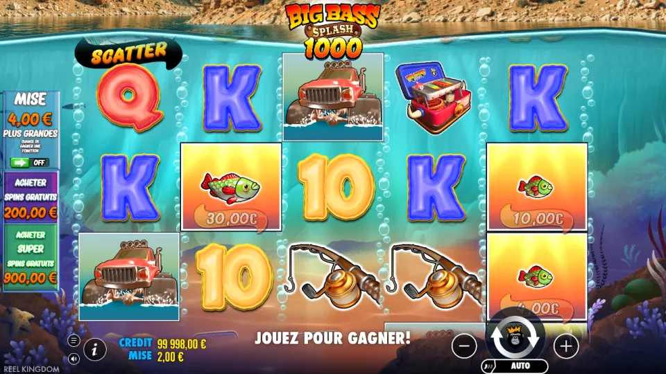 Big Bass Splash 1000, écran après un tour Big Bass Splash 1000, écran après un tour