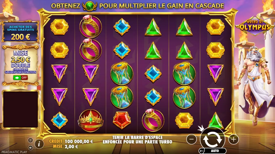 Gates of Olympus, écran du jeu Gates of Olympus, écran du jeu