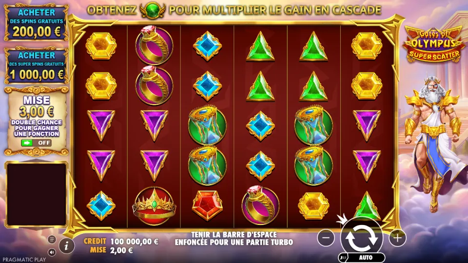 Gates of Olympus Super Scatter, écran du jeu Gates of Olympus Super Scatter, écran du jeu