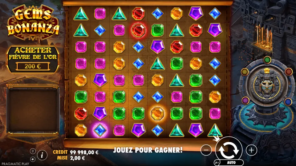 Gems Bonanza, écran après un tour Gems Bonanza, écran après un tour