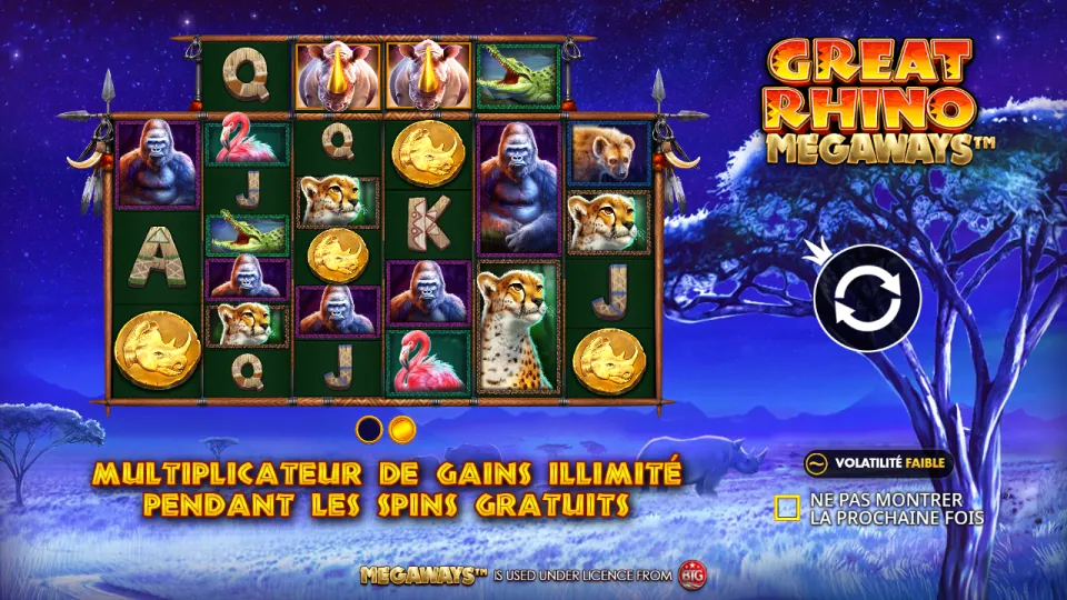 Great Rhino Megaways, écran du jeu Great Rhino Megaways, écran du jeu