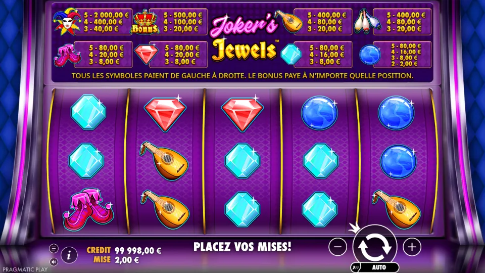 Joker’s Jewels, écran après un tour Joker’s Jewels, écran après un tour