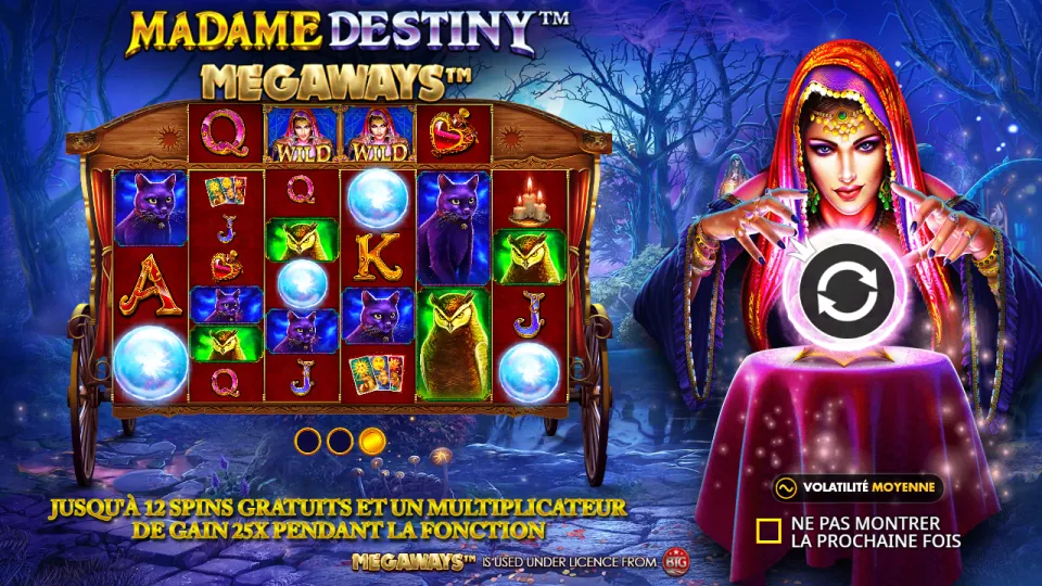 Madame Destiny Megaways, écran du jeu Madame Destiny Megaways, écran du jeu