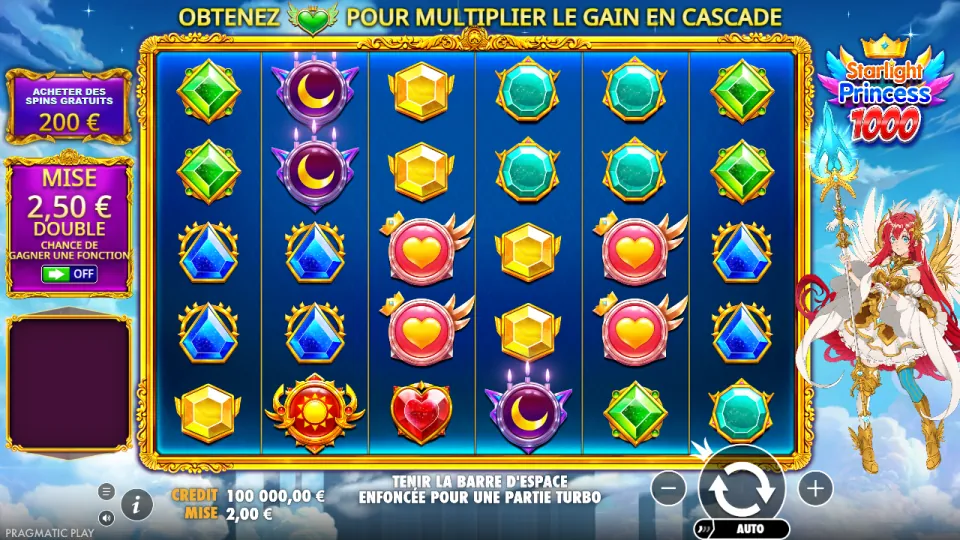 Starlight Princess 1000, écran du jeu