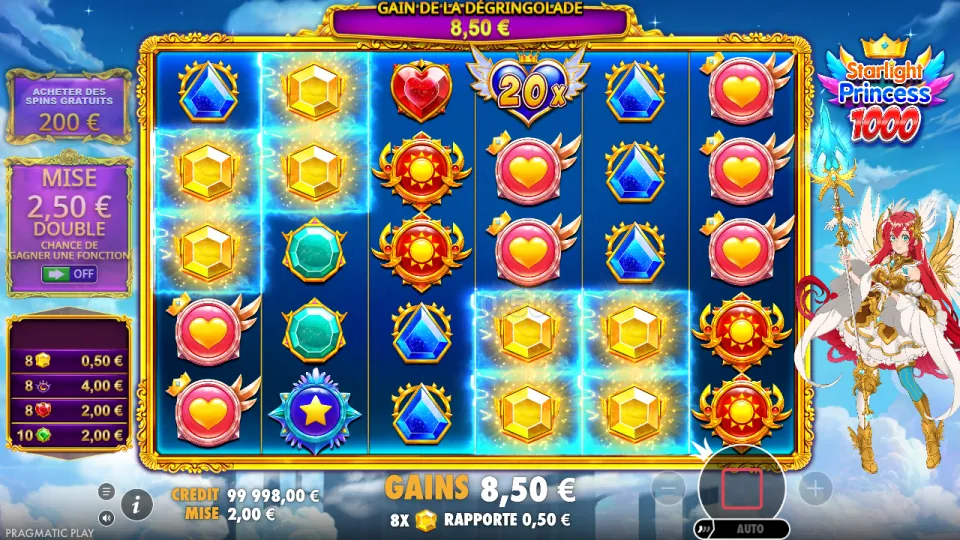 Starlight Princess 1000, écran après un tour