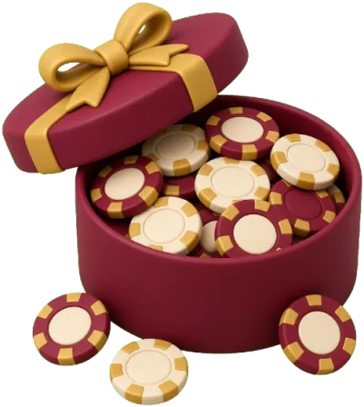 Boîte cadeau remplie de jetons, symbole des bonus de casino en ligne