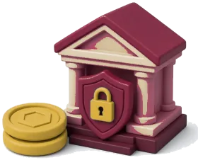 Banque avec un bouclier et des pièces, symbole des frais et des limites de paiement