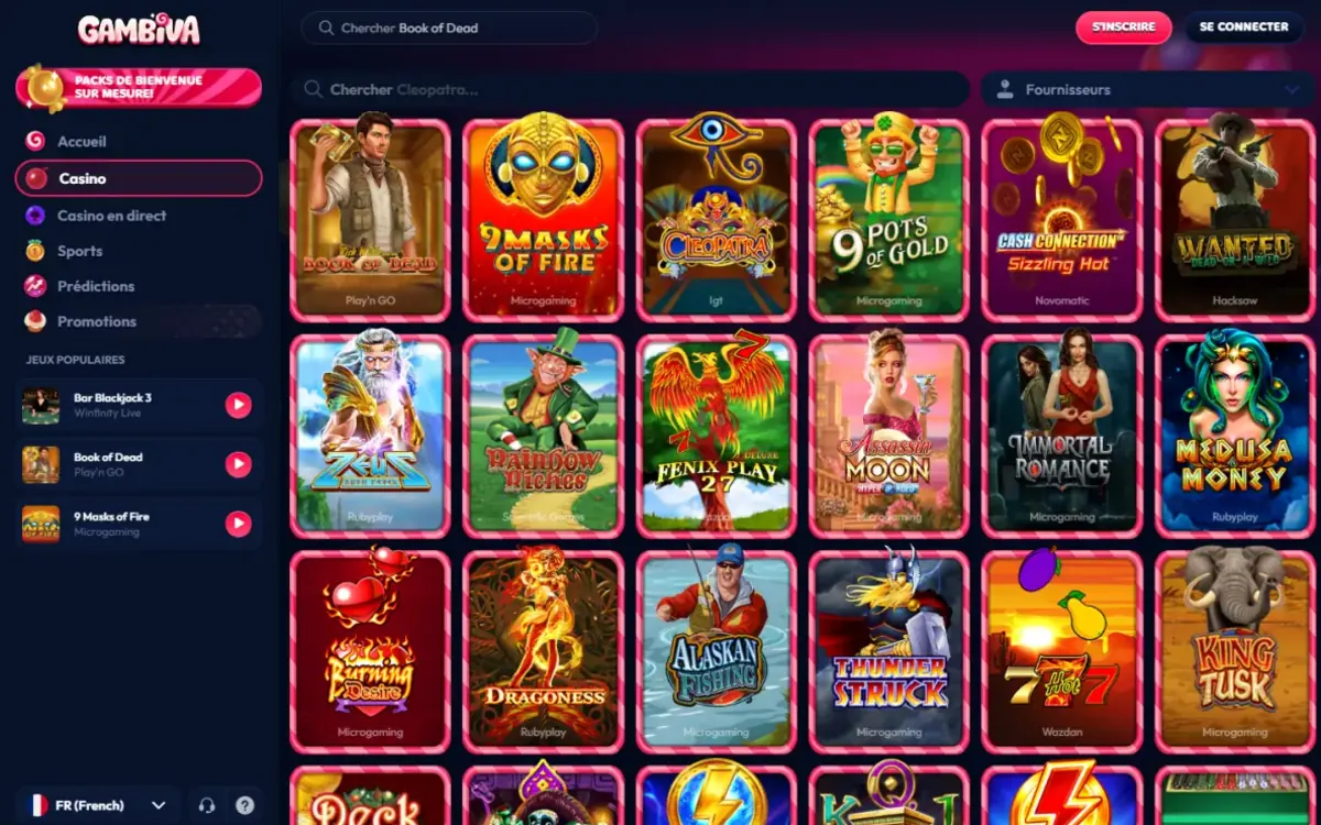 Lobby casino de Gambiva avec les machines à sous et les fournisseurs