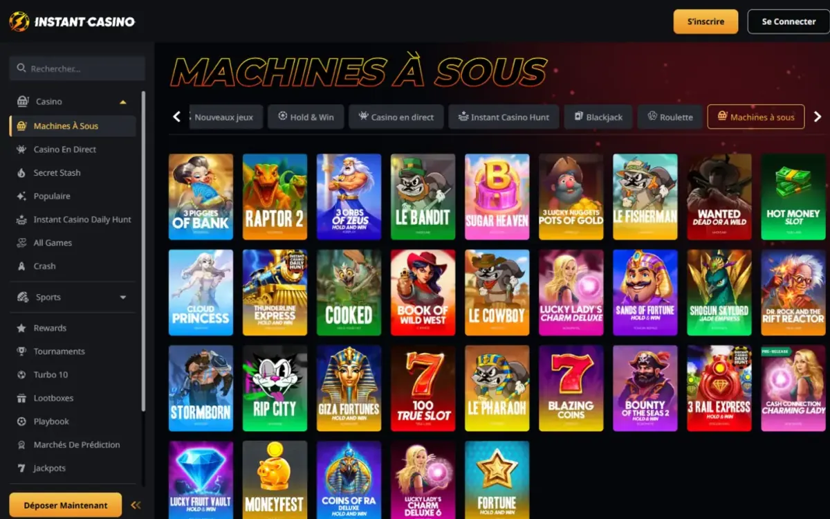 Rubrique machines à sous d’Instant Casino avec les jeux populaires