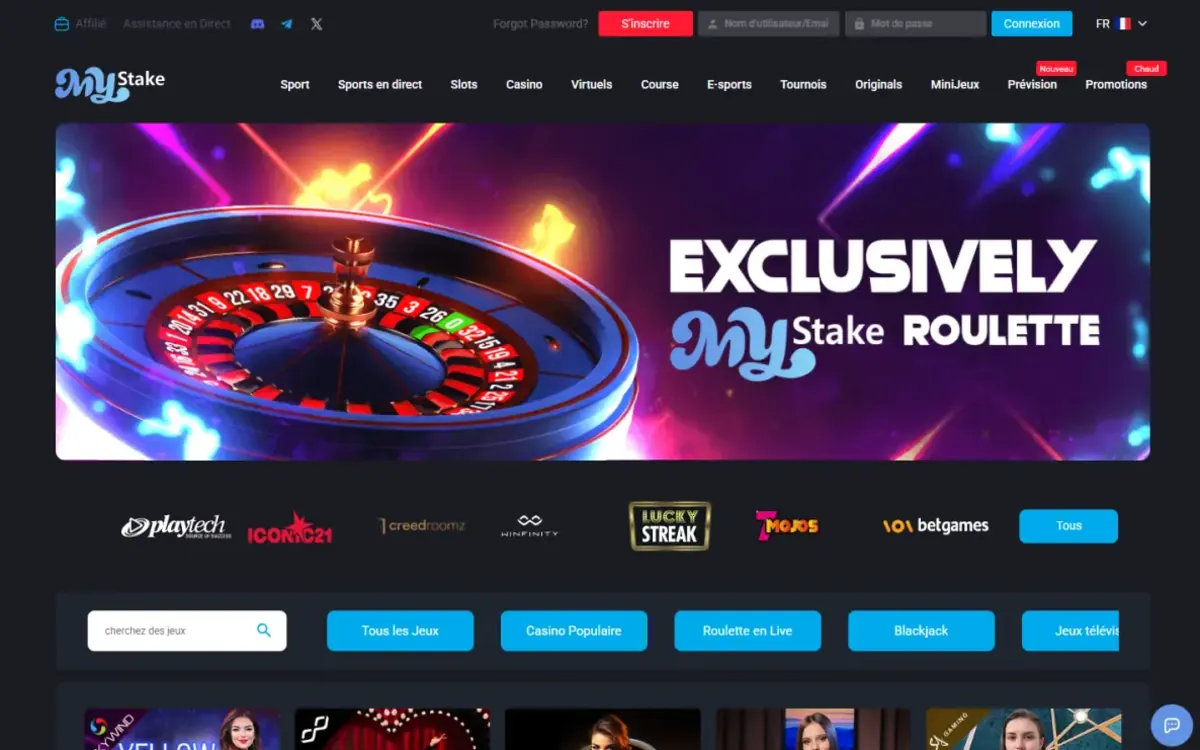 Live casino de MyStake avec la roulette exclusive MyStake