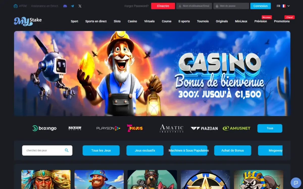 Rubrique machines à sous de MyStake Casino avec les filtres par fournisseur