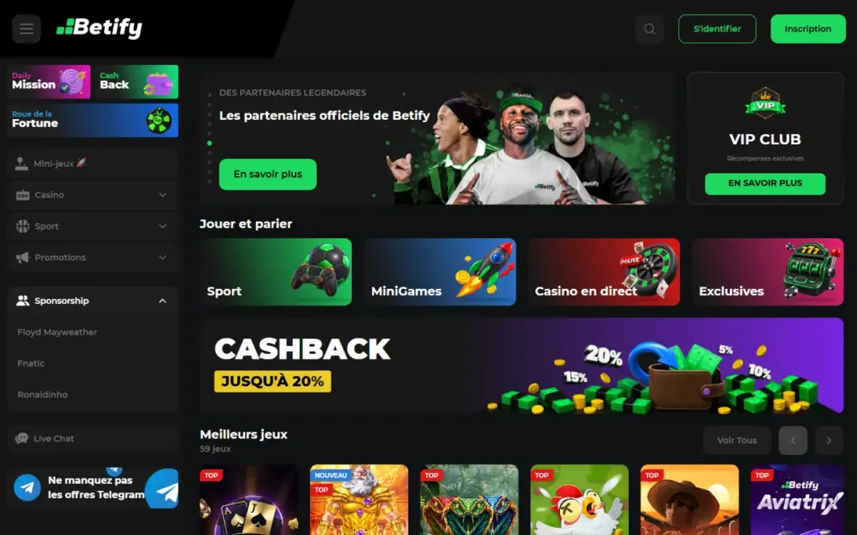 Betify Casino: page d’accueil du casino