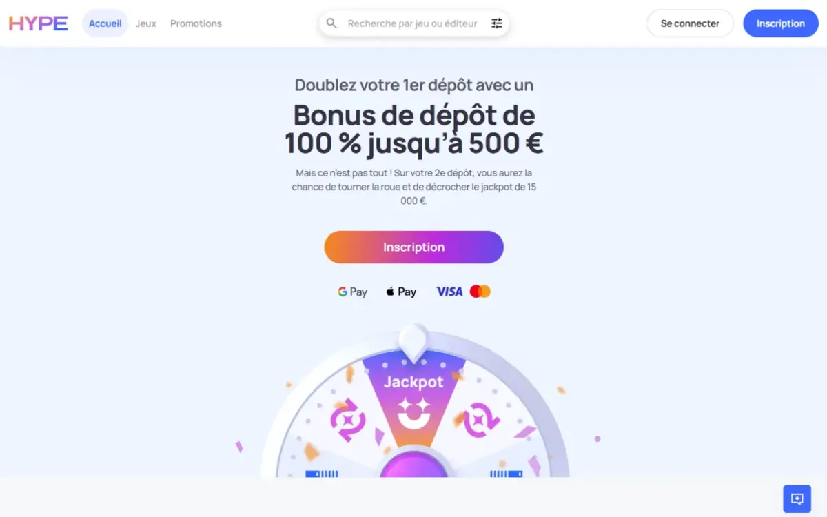 Hype Casino: page d’accueil du casino