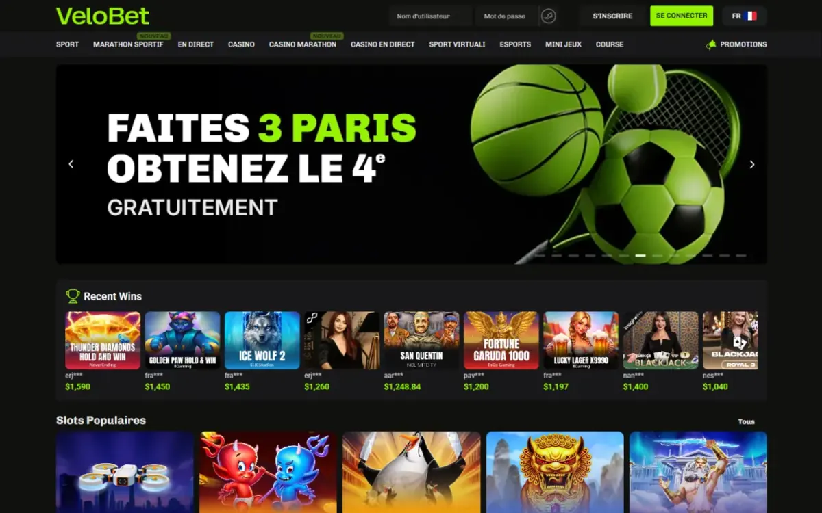 Velobet Casino: page d’accueil du casino